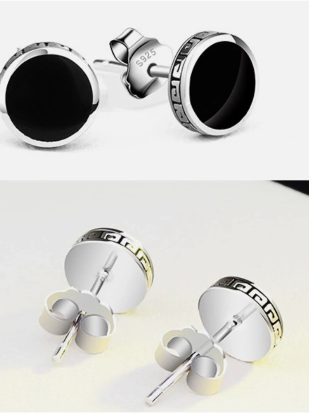 Men 925 Sterling Silver Post Black Enamel Round Stud Earrings gift 6/8mm K74